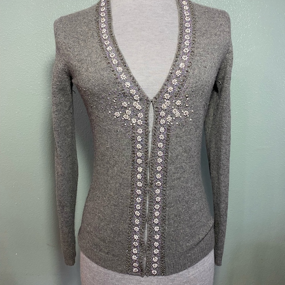 J Crew Gray Floral Beaded Women's Cardigan